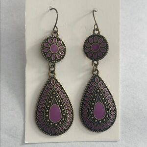 Purple Teardrop 2 Inch Earrings NIP‎